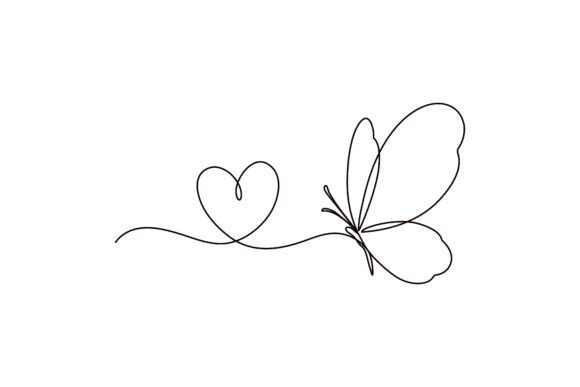 Download Line Drawing of Heart and Butterfly - Line drawing Collection